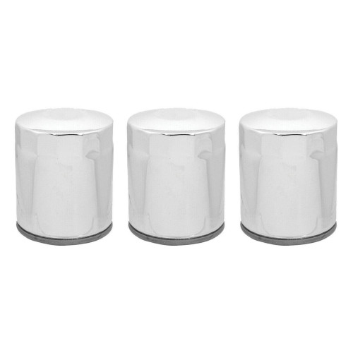 PartzBiz HD: 4410380-Lot of 3 Chrome 10 Micron Oil Filter Harley Big Twin Cam M8 Repl 63798-99