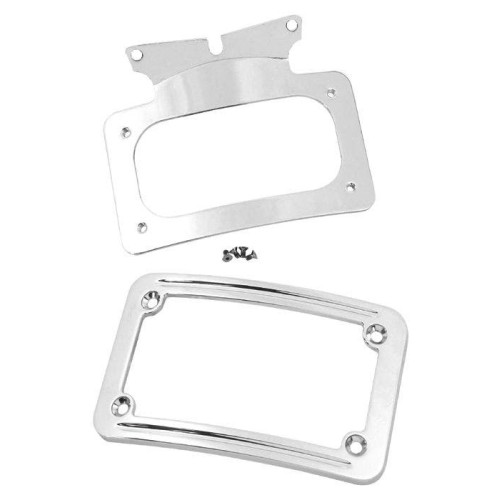 PartzBiz HD: 4409317-Mid USA 13122 Chrome Curved License Plate Frame OE 67900056 Harley FLH/T 06-09