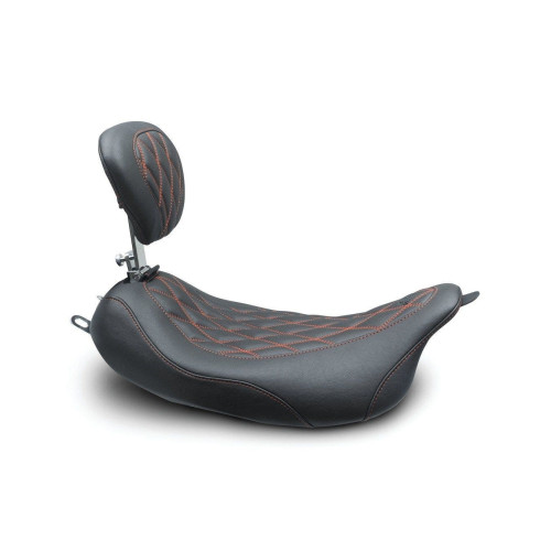 PartzBiz HD: 4408534-Mustang 79727AB Red Stitch Wide Tripper Solo Seat พร้อมพนักพิง Harley FLH 08-21 PartzBiz HD: 4408534-Mustang 79727AB Red Stitch Wide Tripper Solo Seat พร้อมพนักพิง Harley FLH 08-21