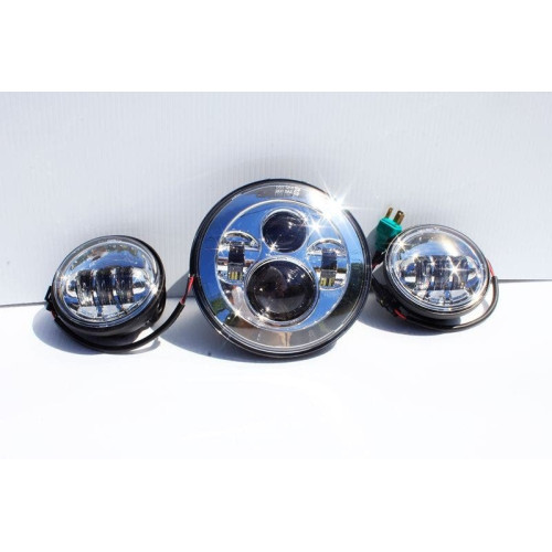 PartzBiz HD: 4408214-ใหม่ 7 ” ไฟหน้าโปรเจคเตอร์ LED Daymaker และไฟส่องผ่านสำหรับ Harley Touring Chrome