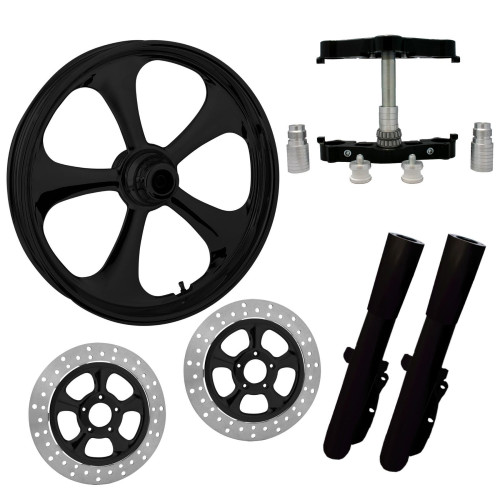 PartzBiz HD: 4408151-ยางล้อ Nitro Black 23” Dual Rotors พร้อมท่อนล่างและตัวเลื่อน Raked Triple Trees | ไนโตร-DUAL-BLK-KIT-PCKG