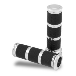 PartzBiz HD PM0063-2086-CH - Performance Machine PM XLS Chrome Contour Renthal Hand Grips Cable 84-17 | 0063-2086-CH