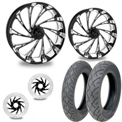 PartzBiz HD DelRey_Contrast_2Wheels_2Rotor_2Tires - PM Del Rey Contrast 21/18 ชุดล้อหน้าหลังชุดยางโรเตอร์ Harley FLH/T