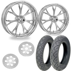 PartzBiz HD Paramount_Chrome_2Wheels_2Rotor_2Tires - PM Paramount Chrome 21/18 ชุดแพ็คเกจล้อหน้าหลังยางโรเตอร์ Harley FLH/T