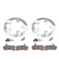 PartzBiz HD TR482594 (x2) & TR610590 (x2) - Enforcer สแตนเลสขัดเงา 11.8” โรเตอร์หน้า FA409V ผ้าเบรค 14-22 Harley FL