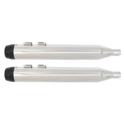 PartzBiz HD MU97150 - Power House Chrome 4.5 Slip-On Mufflers Black Step Down Tip Harley M8 17-Up
