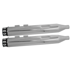 PartzBiz HD MU97149 - Power House Chrome 4" Slip-On Mufflers Black Step Down Tip Harley M8 17-Up