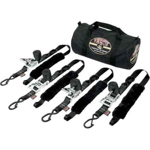 PartzBiz HD: 4406836-PowerTye สายรัดไขมันสีดำรถจักรยานยนต์ ATV Tie Downs 4 1.5” 1000 Lb สายรัดรถพ่วง TRAILERKIT-82