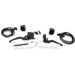 PartzBiz HD DS06102150 - Drag Black 11/16" Master Cylinder Handlebar Control Kit Harley FL FX XL 96-13 0610-2150 06102150 dyna glide wide electra road street king sportster sporty mechanical hydraulic disc single dual Harley Davidson Softail Fat Boy Slim FLSS FLSTFBS Custom 