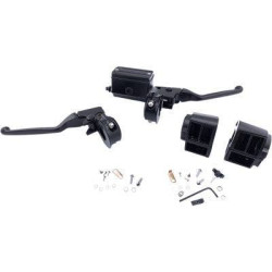 PartzBiz HD DS06102147 - Drag Black 5/8" Master Cylinder Handlebar Control Kit Harley Big Twin FX 84-95 0610-2147 06102147 dyna glide wide electra road street king sportster sporty mechanical hydraulic disc single dual Harley Davidson Softail Fat Boy Slim FLSS FLSTFBS Custom