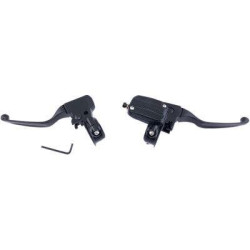 PartzBiz HD DS06102151 - Drag Black 1 1/4" Handlebar Brake Clutch Lever Kit Harley FLT Touring 96-07 0610-2151 06102151 dyna glide wide electra road street king sportster sporty mechanical hydraulic disc single dual Harley Davidson Softail Fat Boy Slim FLSS FLSTFBS Custom Ch