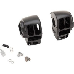 PartzBiz HD DS06160355 - Drag Black 1 1/4" Handlebar Control Switch Housing Kit Harley FLH/T 08-13 0616-0355 06160355 dyna glide wide electra road street king sportster sporty mechanical hydraulic disc single dual Harley Davidson Softail Fat Boy Slim FLSS FLSTFBS Custom Chop