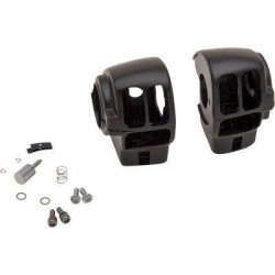 PartzBiz HD DS06160354 - Drag Black 1 1/4" Handlebar Control Radio Switch Housing Kit Harley FLH/T 08-13 0616-0354 06160354  dyna glide wide electra road street king sportster sporty mechanical hydraulic disc single dual Harley Davidson Softail Fat Boy Slim FLSS FLSTFBS Cust