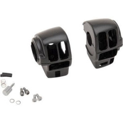 PartzBiz HD DS06160356 - Drag Black 1 1/4" Handlebar Control Radio Switch Housing Kit Harley FLHX 08-13 0616-0356 06160356 dyna glide wide electra road street king sportster sporty mechanical hydraulic disc single dual Harley Davidson Softail Fat Boy Slim FLSS FLSTFBS Custom