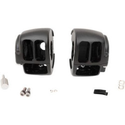 PartzBiz HD DS06160357 - Drag Black 1 1/4" Handlebar Control Radio Switch Housing Kit Harley FLHR 96-07 0616-0357 06160357 dyna glide wide electra road street king sportster sporty mechanical hydraulic disc single dual Harley Davidson Softail Fat Boy Slim FLSS FLSTFBS Custom