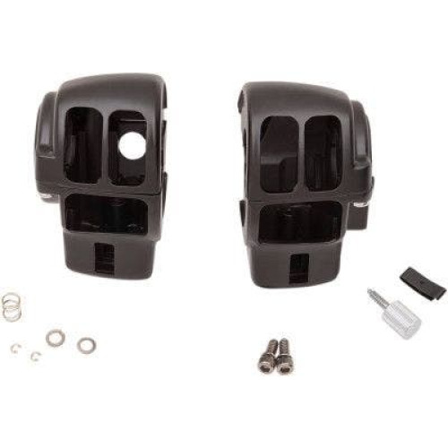 PartzBiz HD: 4406337-Drag Black 1 1/4" Handlebar Control Radio Switch Housing Kit Harley FLH/T 96-07 0616-0358 06160358 dyna glide wide electra road street king sportster sporty mechanical hydraulic disc single dual Harley Davidson Softail Fat Boy Slim FLSS FLSTFBS Custo