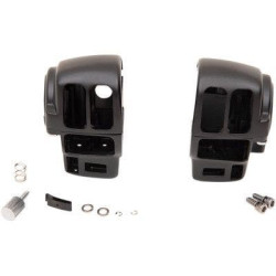 PartzBiz HD DS06160359 - Drag Black 1 1/4" Handlebar Control Radio Switch Housing Kit Harley FLH/T 96-07 0616-0359 06160359 dyna glide wide electra road street king sportster sporty mechanical hydraulic disc single dual Harley Davidson Softail Fat Boy Slim FLSS FLSTFBS Custo