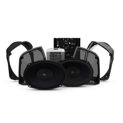 PartzBiz HD RF-HD14RK-STAGE2 - Rockford Fosgate Two Speakers & Amplifier Kit Select Harley Road King 14-Up FLHR  Stereo Bluetooth Aux Sirius XM Pandora Receiver Power Marine 4 channel Amplifier 6.5 Coaxial 8 AWG Upgrade