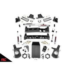 PartzBiz HD RT-27220A - Rough Country 27220A ชุดยก 6” พร้อมโช๊ค N3 99-06 Chevy Silverado Sierra 1500 GMC Chevy Truck Lift ระบบกันสะเทือน ระบบกันสะเทือน แรงบิดคีย์ บล็อกแหนบ สลักเกลียว U อัพเกรด ระบบกันสะเทือนหน้าหลังใหม่ที่ดีที่สุด