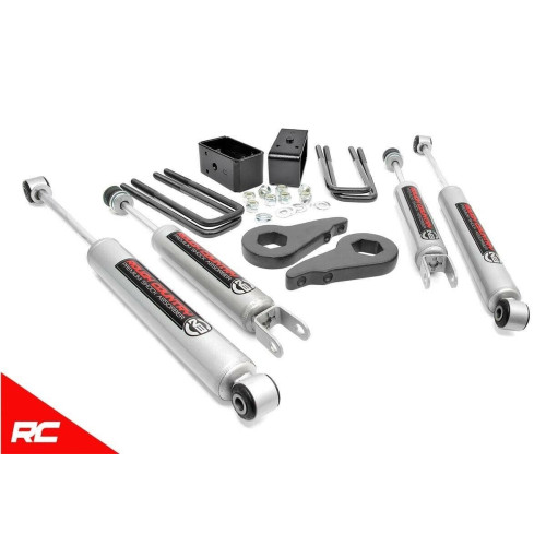 PartzBiz HD: 4404658-Rough Country 28330 2.5 ”Leveling Kit 1999-2006 Silverado Sierra W/N3 Shocks GMC ChevyรถบรรทุกSuspension Shocks Torsion Keys Leaf Spring Blocks U BoltsอัพเกรดBest Newด้านหน้าด้านหลังSuspension