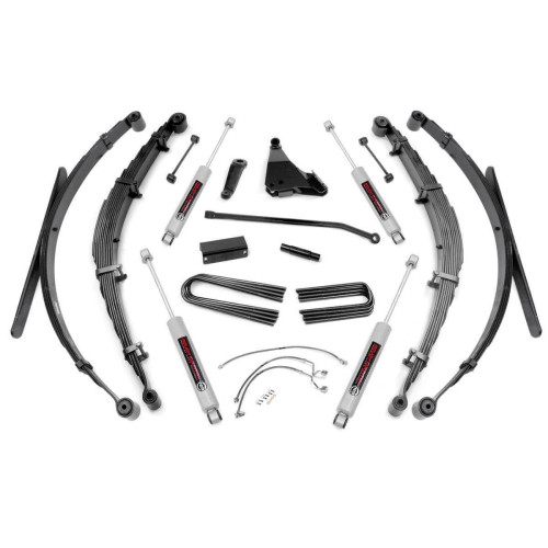 PartzBiz HD: 4404638-Rough Country 488.20 ชุดยก 8” พร้อมโช้ค N3 99-04 Ford F250 F350 Super Duty 4wd 4x4 Diesel Offroad อัพเกรดพวงมาลัยใหม่ที่ดีที่สุด โช้คอัพแหนบ