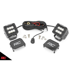 PartzBiz HD RT-70133BL - Rough Country 70133BL Black Series 2” Square Cree LED Light Cube คู่ Flood Beam Jeep wrangler cj yj tj jk jl Gladiator jt grand cherokee xj zj wj wk wk2 offroad toyota tacoma สีขาวสว่าง bar pods w/สายไฟ aux beam