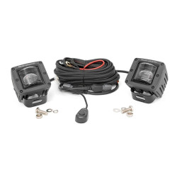 PartzBiz HD RT-70907 - Rough Country 70907 Square 2.0 ”SAE ไฟตัดหมอก LED Cube คู่ w/สายไฟและวงเล็บ Jeep wrangler cj yj tj jk jl Gladiator jt grand cherokee xj zj wj wk wk2 offroad toyota tacoma บาร์สีขาวสว่าง bar pods w/สายไฟ aux beam