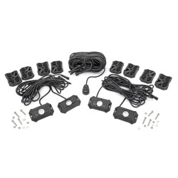 PartzBiz HD RT-70980 - Rough Country 70980 ไฟ LED Rock ภายใน Fender Wheel Well Pods Kit (น้ำท่วม) รถจี๊ป wrangler cj yj tj jk jl Gladiator jt grand cherokee xj zj wj wk wk2 offroad toyota tacoma บาร์สีขาวสว่าง bar pods w/สายไฟ aux beam