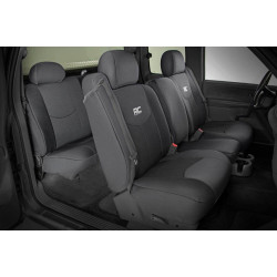 PartzBiz HD RT-91013 - Rough Country 91013 ครอบคลุมที่นั่งด้านหน้า Neoprene สีดำ 99-06 Chevy Silverado 1500 Chevy รถบรรทุกอัพเกรดที่ดีที่สุดใหม่ด้านหน้าด้านหลังที่นั่งป้องกัน