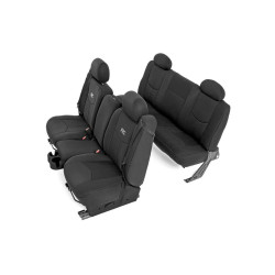 PartzBiz HD RT-91019 - Rough Country 91019 Neoprene ครอบคลุมที่นั่งด้านหน้าและด้านหลัง 99-06 Chevy Silverado 1500 Chevy รถบรรทุกอัพเกรด Best New ด้านหน้าด้านหลังที่นั่งป้องกัน