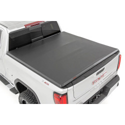 PartzBiz HD RT-RC44308550 - Rough Country Tri-Fold Tonneau Bed Cover 19-Up Chevy Silverado Sierra 1500 5' 8 ” GMC 5.5ft Vinyl Short Bed Cargo Storage Protection Best New Upgrade Z71 High Country Denali LT LTZ 4WD 4X4 2WD