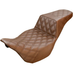 PartzBiz HD DS08011136 - Saddlemen Brown Full Lattice Stitch LS Diamond Step Up Seat Harley FLH 08-23 | 808-07B-175BR