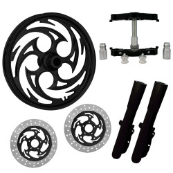 PartzBiz HD SAVAGE-DUAL-BLK-KIT-PCKG - ยางล้อ Savage Black 23” Dual Rotors พร้อมท่อนล่างและตัวเลื่อนแบบ Raked Triple Trees | SAVAGE-DUAL-BLK-KIT-PCKG