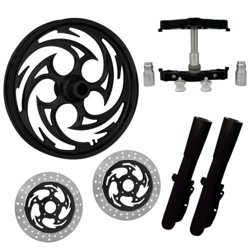 PartzBiz HD: 4403493-ยางล้อ Savage Black 23” Dual Rotors พร้อมท่อนล่างและตัวเลื่อนแบบ Raked Triple Trees | SAVAGE-DUAL-BLK-KIT-PCKG