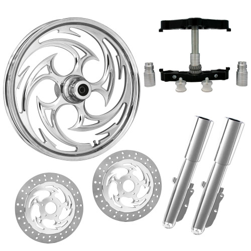 PartzBiz HD: 4403495-Savage Chrome 23” ยางล้อแบบ Dual Rotors พร้อมท่อนล่างและตัวเลื่อน Raked Triple Trees | SAVAGE-DUAL-CHR-KIT-PCKG