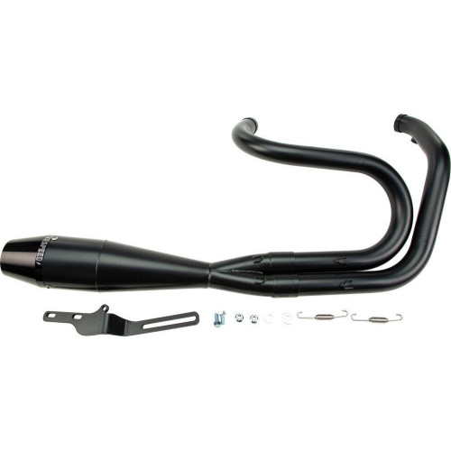 PartzBiz HD: 4403504-Sawicki 2 into 1 Black Shorty Cannon Pipe Black Tip Exhaust Harley Dyna 91-17