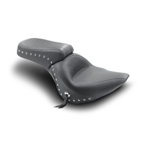 PartzBiz HD: 4402747-Mustang Chrome Studded Standard Style 2-up Seat Harley Softail FXST FLSTF 06-17 | 76401