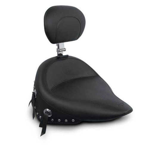 PartzBiz HD: 4402753-Mustang Seat Wide Chrome Studded Solo Seat w/ Backrest Harley 00-05 FXST 00-07 | 79120