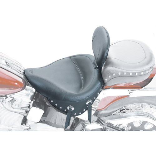 PartzBiz HD: 4402754-Mustang Seat Wide Chrome Studded Solo Seat w/ Backrest Harley 89-99 FLSTS | 79104