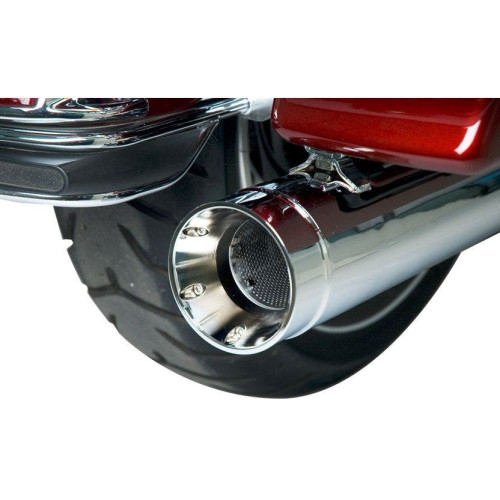 PartzBiz HD: 4402655-Supertrapp Stout Chrome 4" Slip On Mufflers Harley Milwaukee M8 FLH/T 10-16 | 140-65226