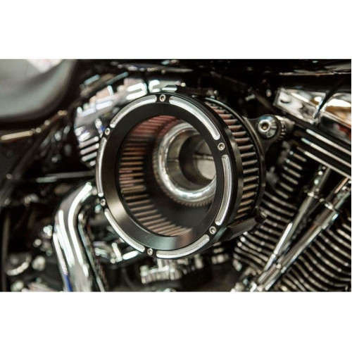 PartzBiz HD: 4402231-Trask Black Reverse Assault Charge Stage 1 เครื่องฟอกอากาศไหลสูง Harley 01-17 Big Twin