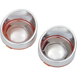 PartzBiz HD DS20200400 - Turn Signal Bezels With Chrome Amber Mirror Lens With Visor 4 Harley Davidson 20200400