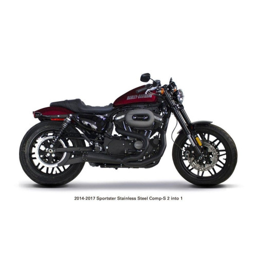 PartzBiz HD: 4402013-Two Brothers 005-4580199-B Black Comp-S 2-Into-1 Full System 14-19 Sportster 597714 fatbob fatboy breakout fat tire wide exhaust harley davidson