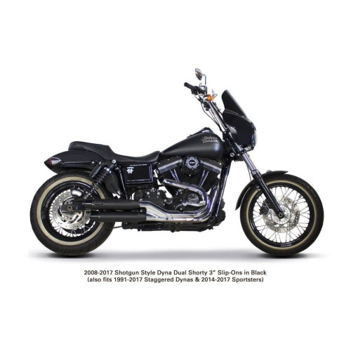 PartzBiz HD: 4401989-Two Brothers 005-4710499D-B Black Dual Shorty 3" Slip Ons 91-17 Dyna 597710 fatbob fatboy breakout fat tire wide exhaust harley davidson