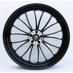 PartzBiz HD MW37-669 - Ultima 37-669 Black Cut 18x3.5 ”Manhattan CNCด้านหน้าล้อรถจักรยานยนต์Dual Rotor Harley Davidson Custom Bike Chopper Replacement UpgradeขอบChrome