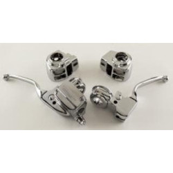PartzBiz HD MW47-702 - Ultima 47-702 Chrome Handlebar Control Kit 15mm Bore MC 08-13 Harley FL Touring | 47-702 button switch covers brake clutch levers