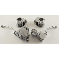 PartzBiz HD MW47-703 - Ultima 47-703 Chrome Handlebar Control Kit 15mm Bore MC 08-13 Harley FL Touring | 47-703 button switch covers brake clutch levers 