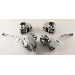 PartzBiz HD MW47-704 - Ultima 47-704 Chrome Handlebar Control Kit 11/16" Bore MC 96-07 Harley Touring | 47-704 button switch cover brake clutch levers