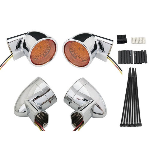 PartzBiz HD: 4401175-V-Twin 33-5001 Chrome Revox Bullet Style LED ไฟเลี้ยวชุด Harley 94-13 Amber LED สัญญาณไฟเลี้ยวรถจักรยานยนต์ Harley Davidson Softail Bullet การเปลี่ยนการอัพเกรดใหม่ที่ดีที่สุด