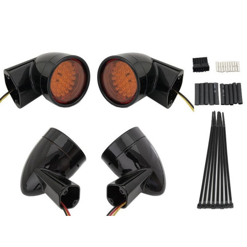 PartzBiz HD: 4401176-V-Twin 33-5004 Black Revox Bullet Style LED Turn Signal Lamp Kit Harley 94-13 Amber LED Motorcycle Turn Signals Harley Davidson Softail Bullet Best New Upgrade Replacement